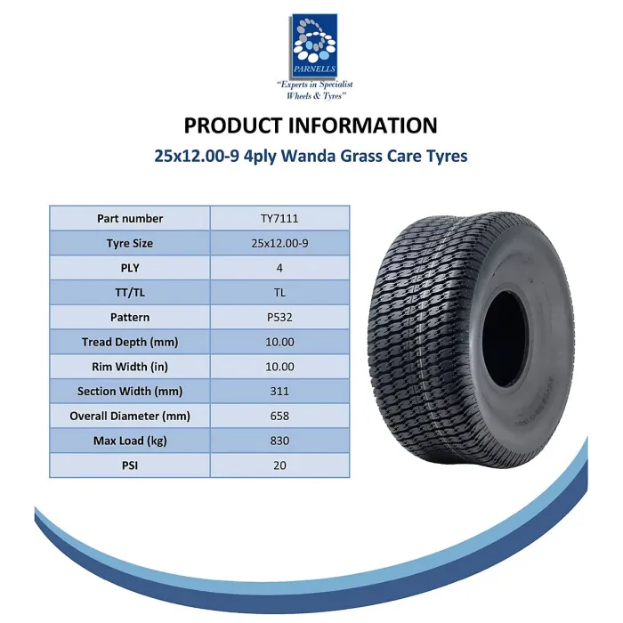 25x12.00-9 Grass Tyre 4ply for John Deere Gator Mower Utility Journey P532 830kg