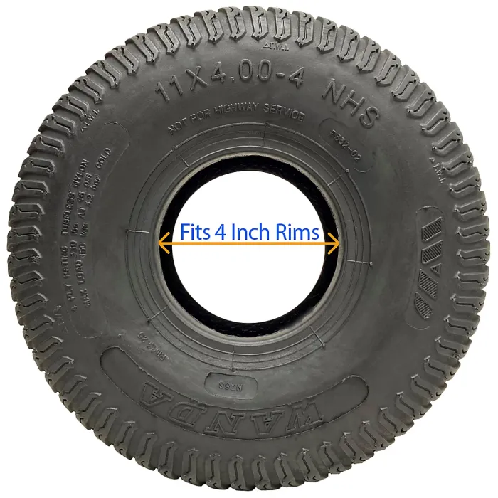 11x4.00-4 Lawnmower Grass Multi Turf Tyre 4ply Tubeless Wanda P332 Pattern 145kg