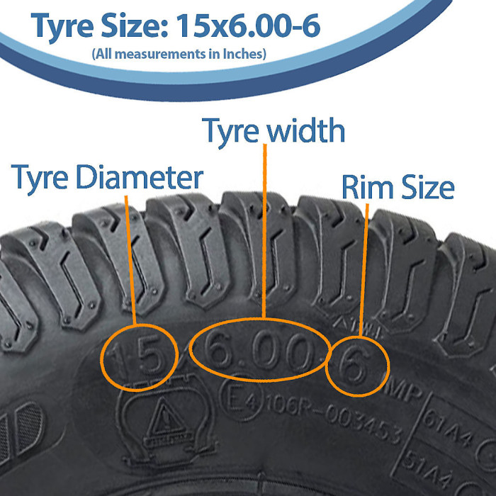 15x6.00-6 Grass Lawnmower Wheels Tyres Fitted on Rims 25mm Bearings (Set of 2)