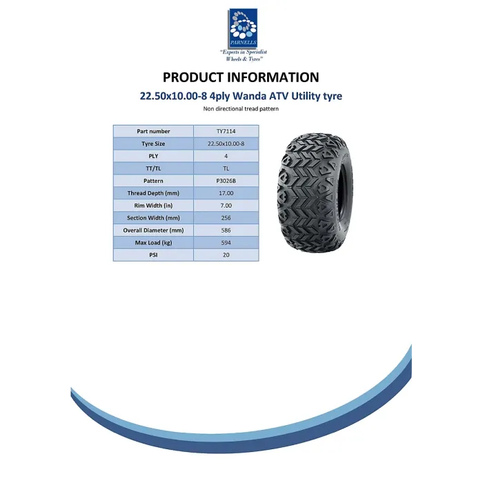 22.5x10.00-8 Utility ATV Gator Tyres P3026B Grass Mower 4ply Tubeless (Set of 2)