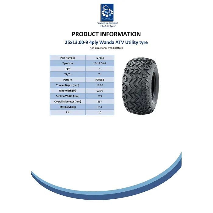 25x13.00-9 ATV utility tyre grass care mower UTV tyre 25 13 9 4ply tyres - set o