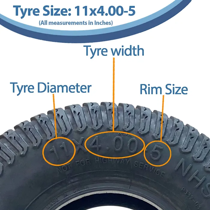 11x4.00-5 Lawnmower Grass Multi Turf Tyres 4ply Tubeless Wanda P332 (Set of 4)