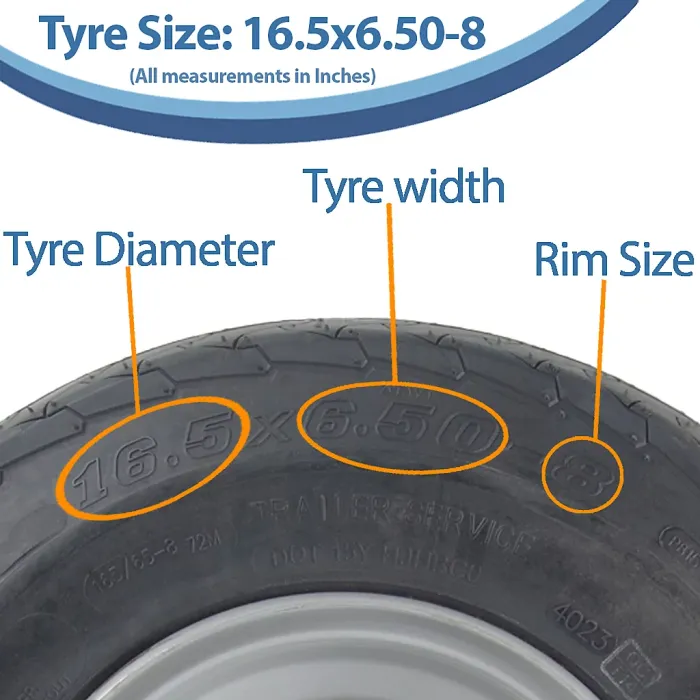 16.5x6.50-8 Trailer Tyres Wheel Assembly 100mm PCD Road Legal 355kgs (Set of 2)