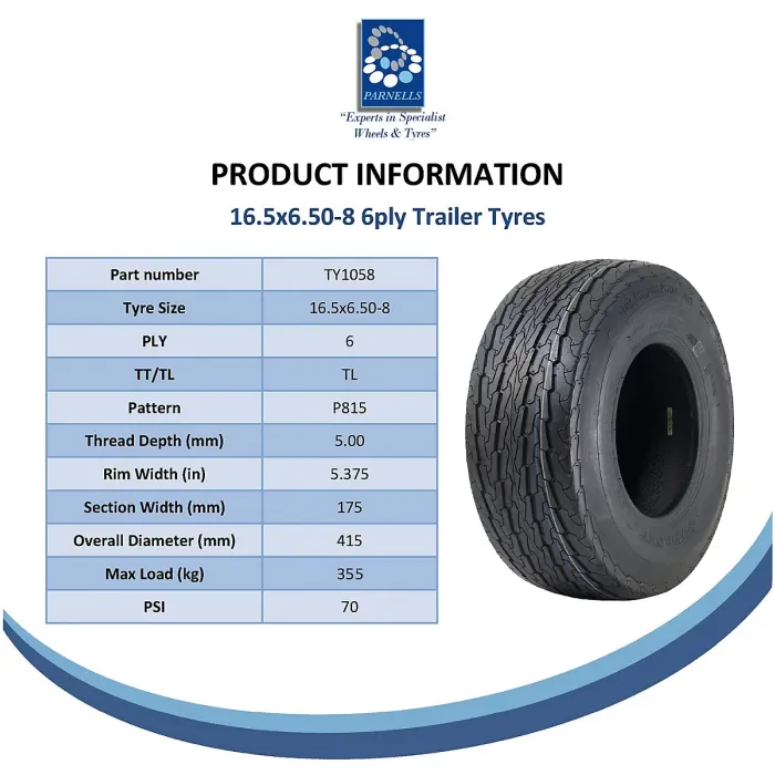 16.5x6.50-8 Trailer Tyres Wheel Assembly 100mm PCD Road Legal 355kgs (Set of 2)