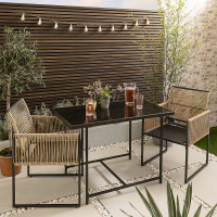 Noa & Nani Garden Table with 2 Armchairs in Black & Rattan Jari