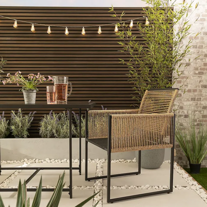 Noa & Nani Garden Table with 2 Armchairs in Black & Rattan Jari