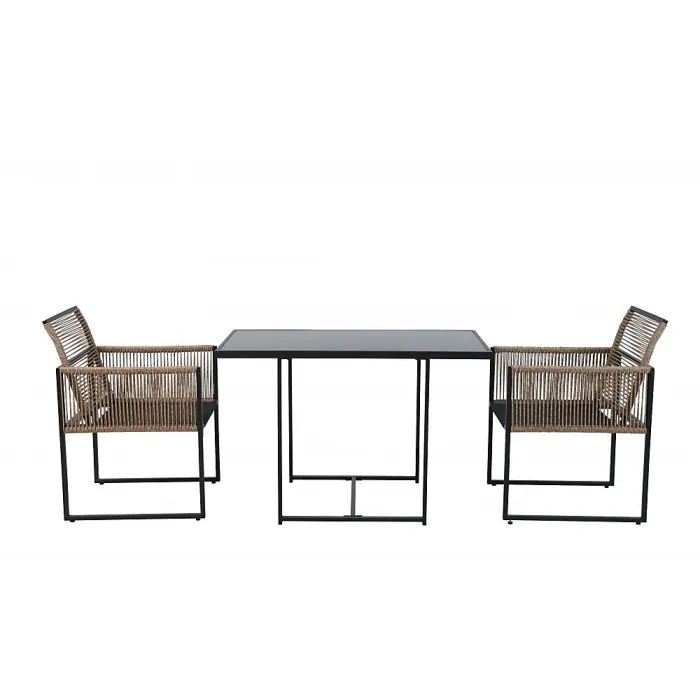 Noa & Nani Garden Table with 2 Armchairs in Black & Rattan Jari