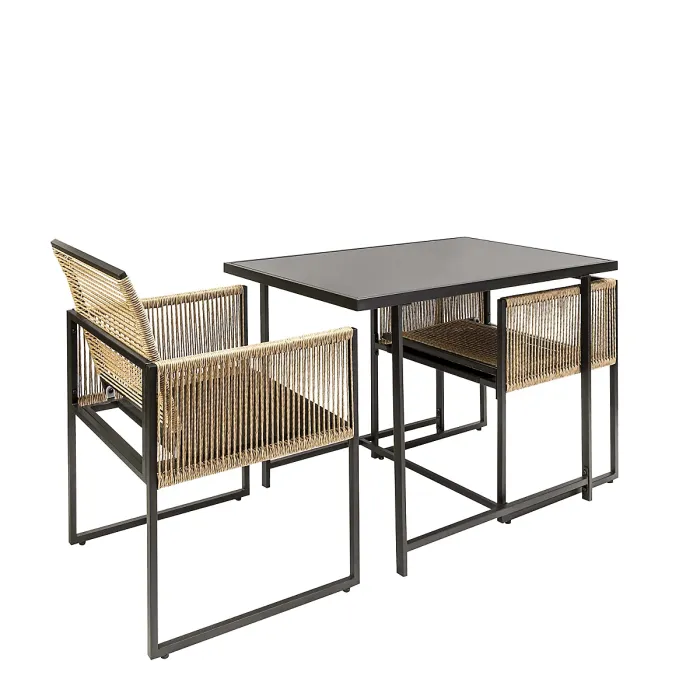 Noa & Nani Garden Table with 2 Armchairs in Black & Rattan Jari
