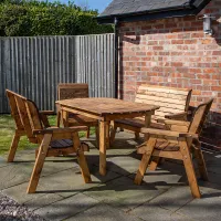 Outdoor Luxury Hand Made 6 Seater Chunky Rustic Wooden Garden Furniture Table and Chairs Set 137cm Table
