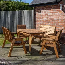 Outdoor Luxury Hand Made 6 Seater Chunky Rustic Wooden Garden Furniture Table and Chairs Set 137cm Table