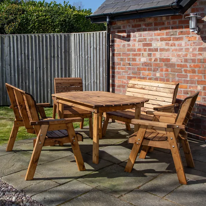 Outdoor Luxury Hand Made 6 Seater Chunky Rustic Wooden Garden Furniture Table and Chairs Set 137cm Table