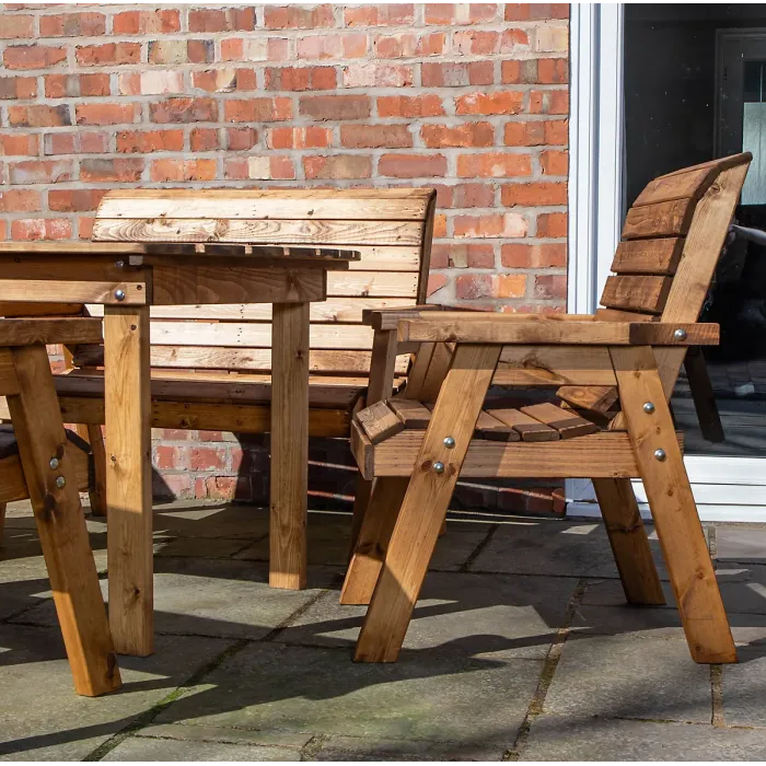 Outdoor Luxury Hand Made 6 Seater Chunky Rustic Wooden Garden Furniture Table and Chairs Set 137cm Table