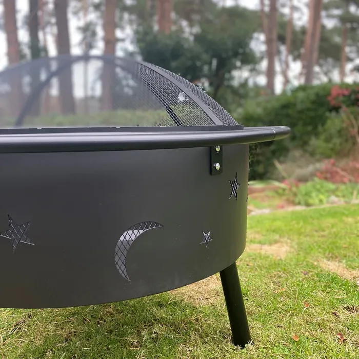 Star and Moon Firepit Bowl with Grill, Safety Guard and Poker