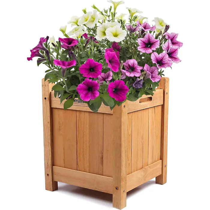 Wooden Planter Square Shaped With Carry Handle Plant Trellis Flower Pot Box Container For Garden Patio Includes Screw Fittings