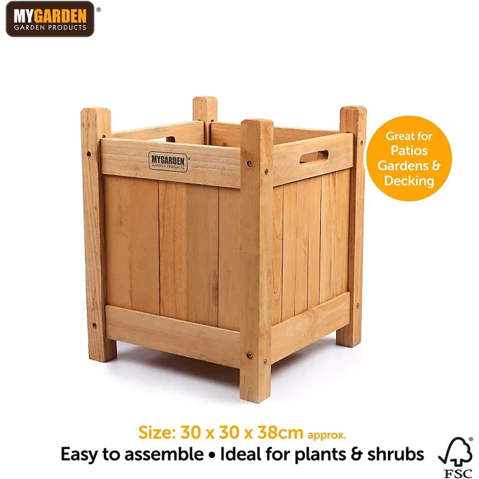 Wooden Planter Square Shaped With Carry Handle Plant Trellis Flower Pot Box Container For Garden Patio Includes Screw Fittings