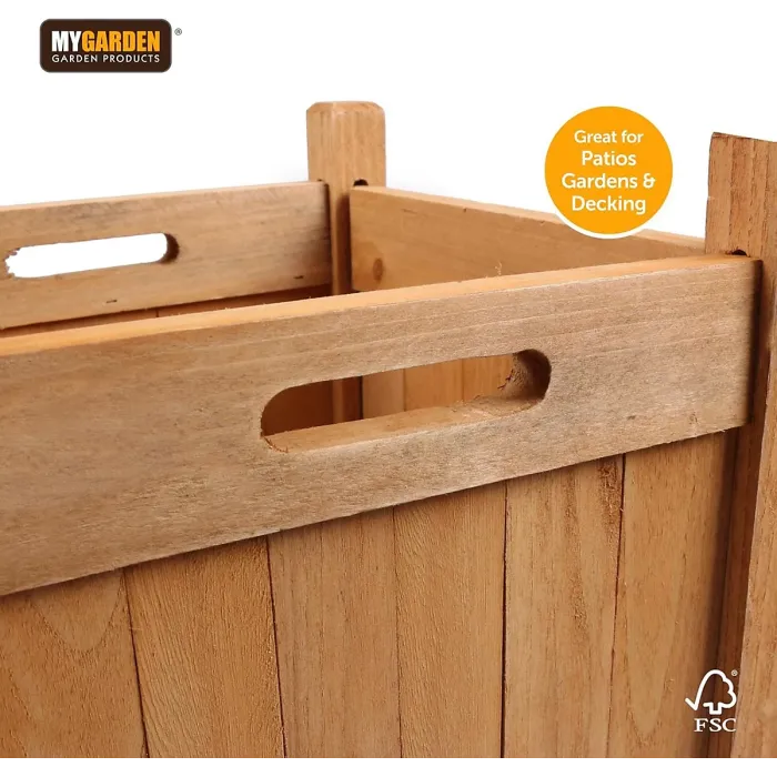Wooden Planter Square Shaped With Carry Handle Plant Trellis Flower Pot Box Container For Garden Patio Includes Screw Fittings