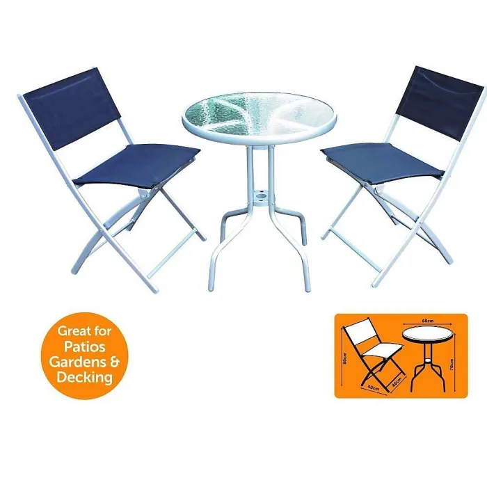 Panama Patio 3 Piece Outdoor Foldable Chairs & Tempered Frosted Glass Table Set For Garden