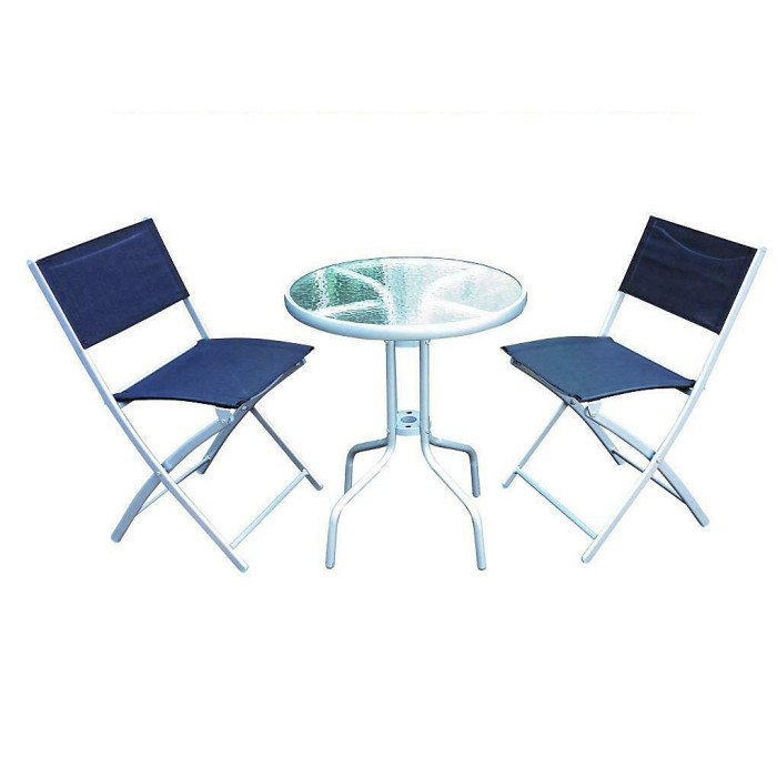 Panama Patio 3 Piece Outdoor Foldable Chairs & Tempered Frosted Glass Table Set For Garden