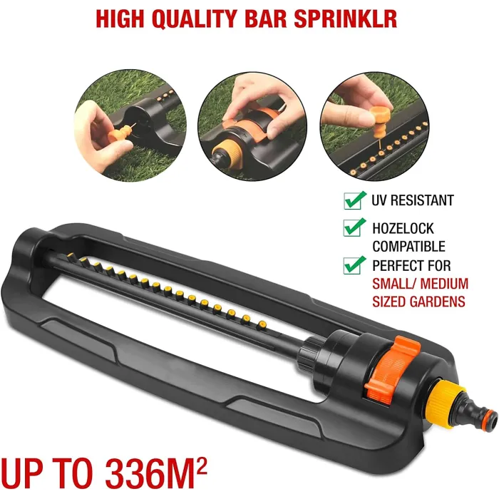 Garden Sprayer Sprinklers for Lawns Garden Bar with 16 Durable Nozzles-Oscillating Sprinkler with Built-In Cleaning Pin