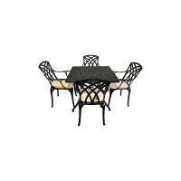 SH&G Chirk 4 Seat Dining Table Set - 5 Piece Square Table & Chairs - Black Aluminium with Cream Cushions - Indoor & Outdoor