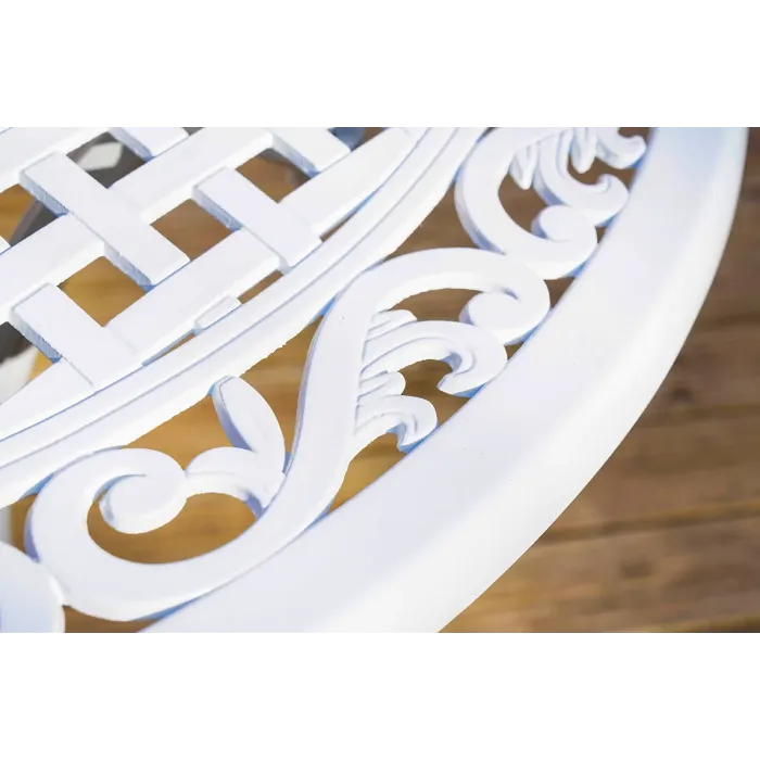 SH&G Chirk 6 Seat Dining Table Set - 7 Piece Round Table & Chairs - White Aluminium with Cream Cushions - Outdoor