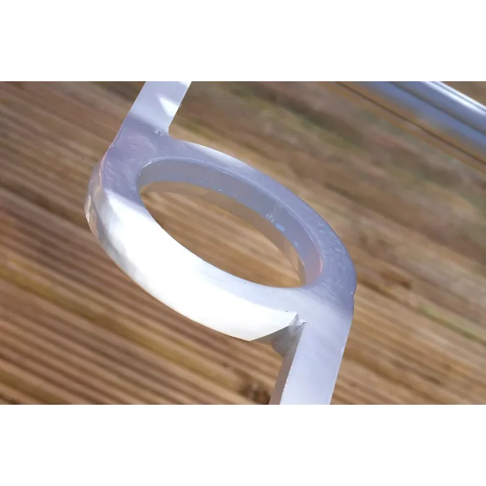 SH&G Chirk 6 Seat Dining Table Set - 7 Piece Round Table & Chairs - White Aluminium with Cream Cushions - Outdoor