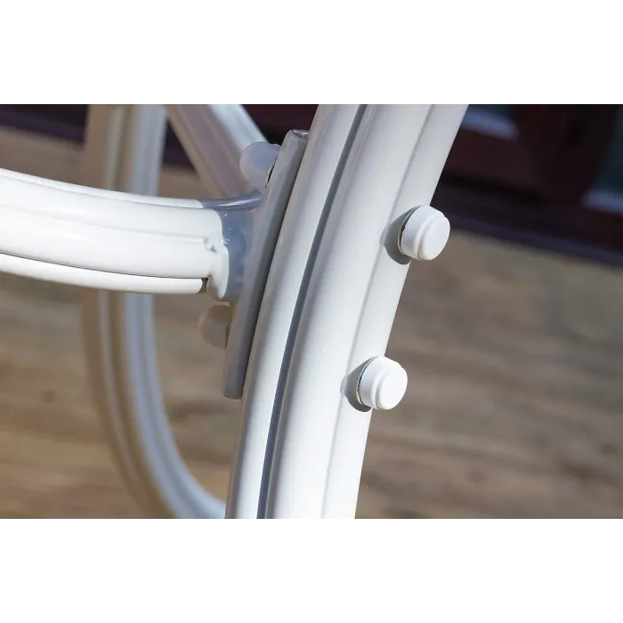 SH&G Chirk 6 Seat Dining Table Set - 7 Piece Round Table & Chairs - White Aluminium with Cream Cushions - Outdoor