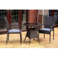 SH&G Heaton 2 Seat Bistro Set - 3 Piece Round Table & Chairs - Brown Rattan with Grey Cushions - Indoor & Outdoor