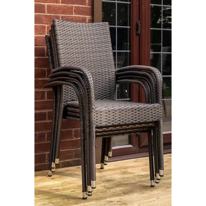 SH&G Heaton 2 Seat Bistro Set - 3 Piece Round Table & Chairs - Brown Rattan with Grey Cushions - Indoor & Outdoor