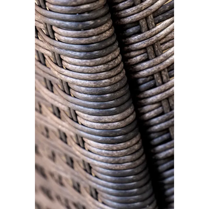 SH&G Heaton 6 Seat Dining Table Set - 7 Piece Round Table & Chairs - Brown Rattan with Grey Cushions - Indoor & Outdoor