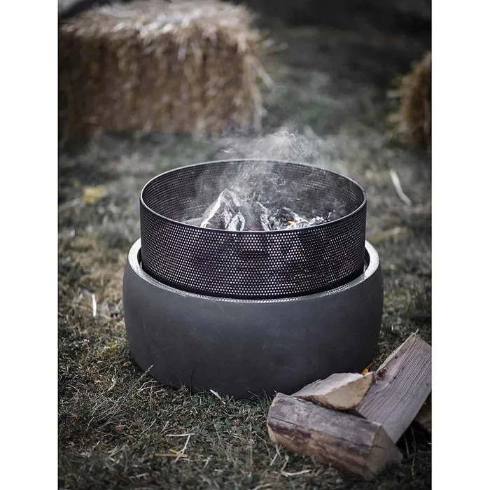Round Fire Pit Garden Outdoor Contemporary Wood Charcoal Fire Heater Burner Heat/Frost Resistant Powder Coated Steel Fibre Clay