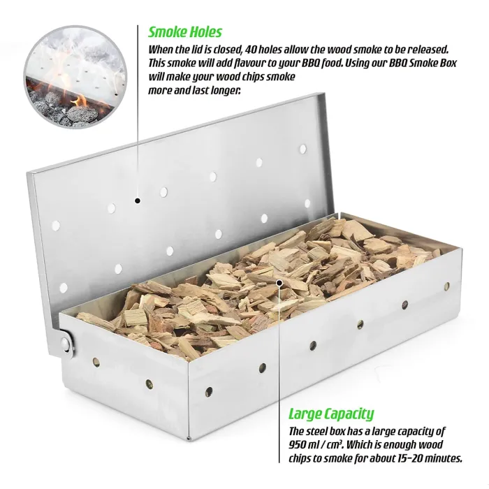 BBQ Wood Chip Smoker Box For Barbecue Tools Heavy Duty Stainless Steel
