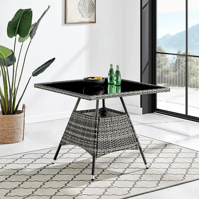 Seville 4 Seater Rattan Garden Dining Patio Set With Square Glass Table & Light Grey Cushions + FREE RAIN COVER