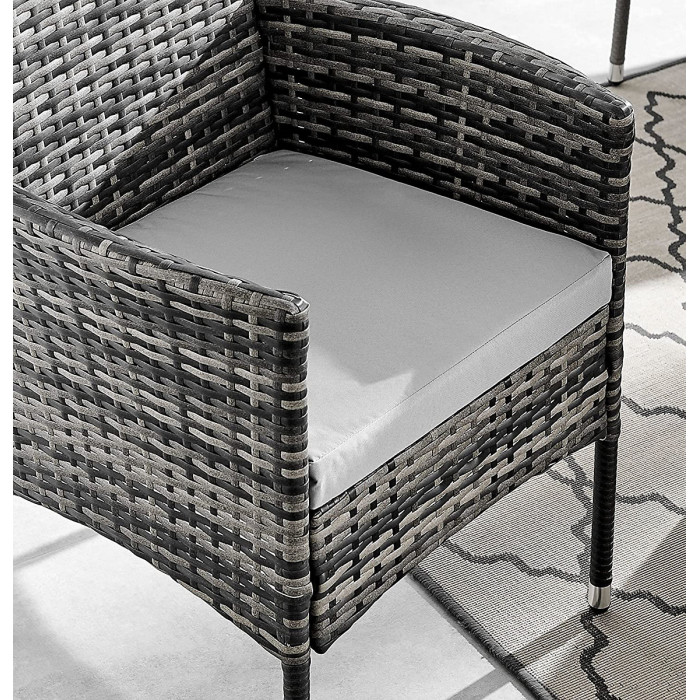 Seville 4 Seater Rattan Garden Dining Patio Set With Square Glass Table & Light Grey Cushions + FREE RAIN COVER