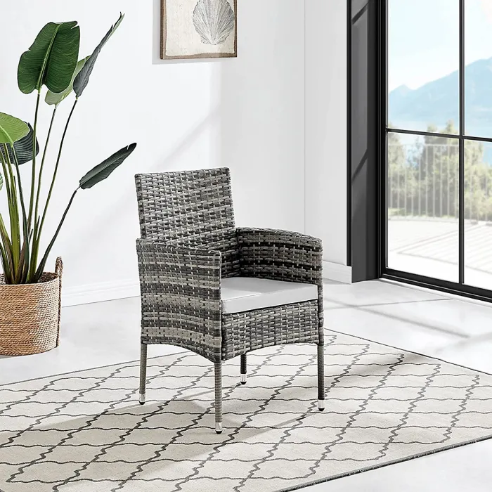 Seville 4 Seater Rattan Garden Dining Patio Set With Square Glass Table & Light Grey Cushions + FREE RAIN COVER