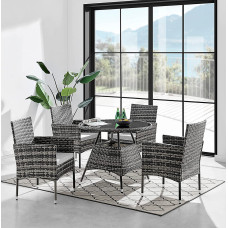 Athens Grey 4 Seater Rattan Garden Dining Patio Set With Round Table & Light Grey Cushions + FREE RAIN COVER