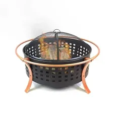 Oren Fire Pit Deluxe Deep Bowl Industrial Black Copper Rim 96cm x 63cm Outdoor Garden Furniture