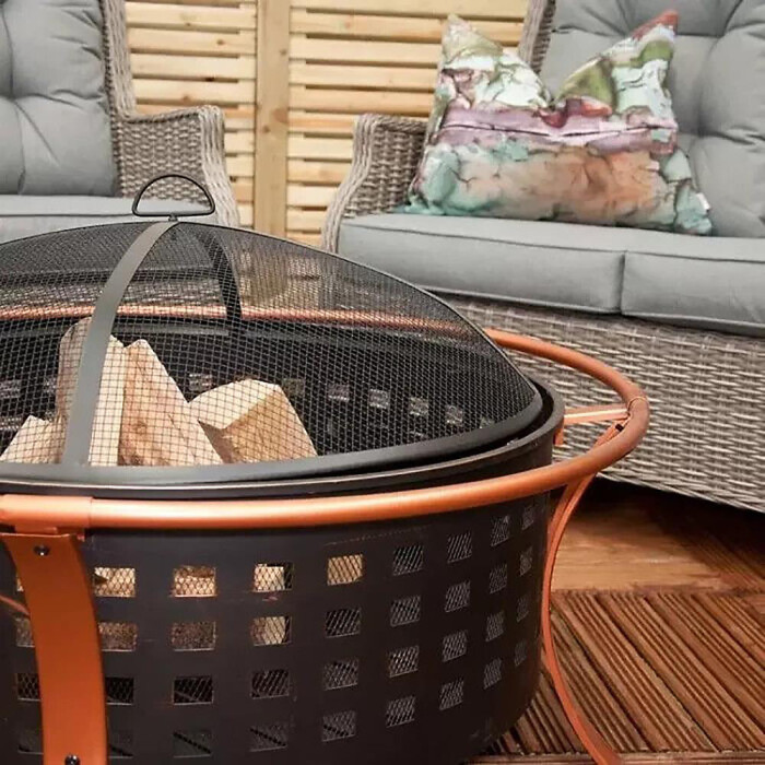 Oren Fire Pit Deluxe Deep Bowl Industrial Black Copper Rim 96cm x 63cm Outdoor Garden Furniture