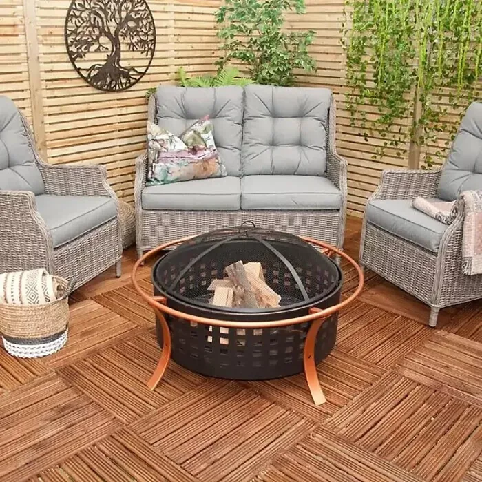 Oren Fire Pit Deluxe Deep Bowl Industrial Black Copper Rim 96cm x 63cm Outdoor Garden Furniture