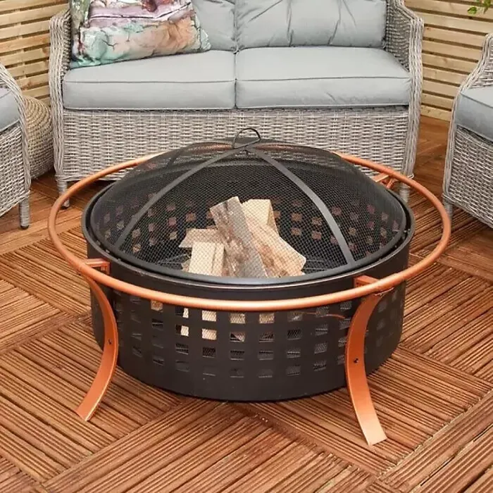 Oren Fire Pit Deluxe Deep Bowl Industrial Black Copper Rim 96cm x 63cm Outdoor Garden Furniture