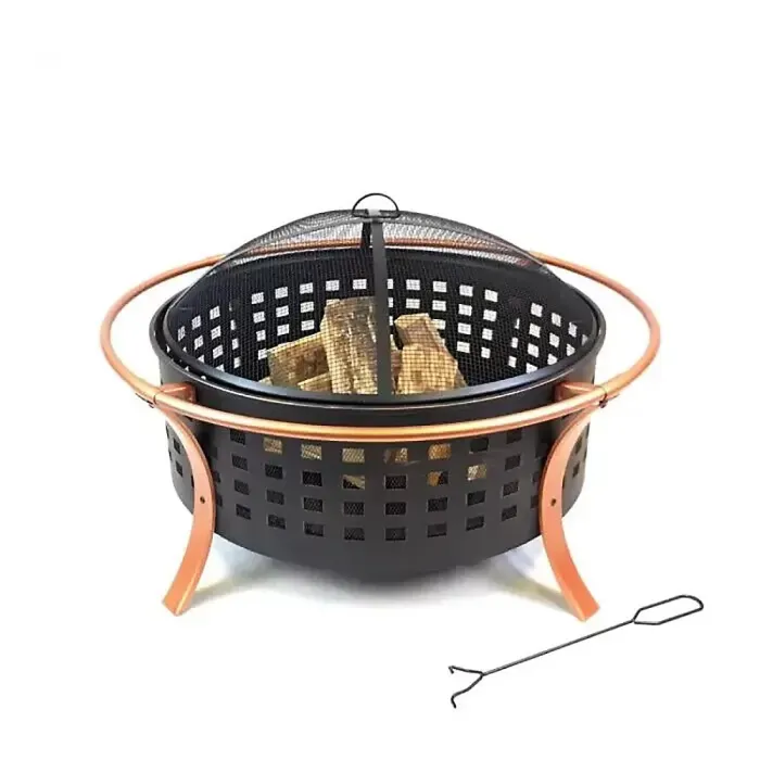 Oren Fire Pit Deluxe Deep Bowl Industrial Black Copper Rim 96cm x 63cm Outdoor Garden Furniture