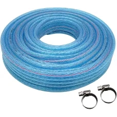 AirTech-UK Clear Braided 1/4" PVC Flexible Tubing Pipe Reinforced Vinyl Water Hose Tube 30 Meter with 2 Hose Clips