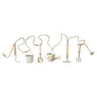 Decorative Garden Tool Garland - Watering Can White Wash