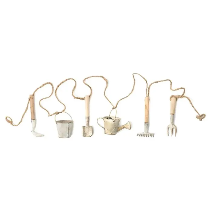 Decorative Garden Tool Garland - Watering Can White Wash