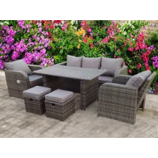 RECLINER RECLINE RATTAN WICKER CONSERVATORY OUTDOOR GARDEN FURNITURE SET DINING SOFA GREY