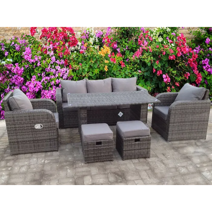 RECLINER RECLINE RATTAN WICKER CONSERVATORY OUTDOOR GARDEN FURNITURE SET DINING SOFA GREY