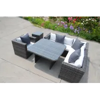 RATTAN DINING GARDEN WICKER OUTDOOR CONSERVATORY CORNER SOFA FURNITURE SET CUBE GREY