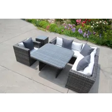 RATTAN DINING GARDEN WICKER OUTDOOR CONSERVATORY CORNER SOFA FURNITURE SET CUBE GREY