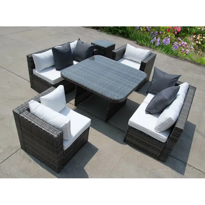 RATTAN DINING GARDEN WICKER OUTDOOR CONSERVATORY CORNER SOFA FURNITURE SET CUBE GREY