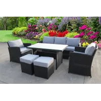 RATTAN WICKER CONSERVATORY OUTDOOR GARDEN FURNITURE DINING SET CORNER SOFA TABLE BLACK